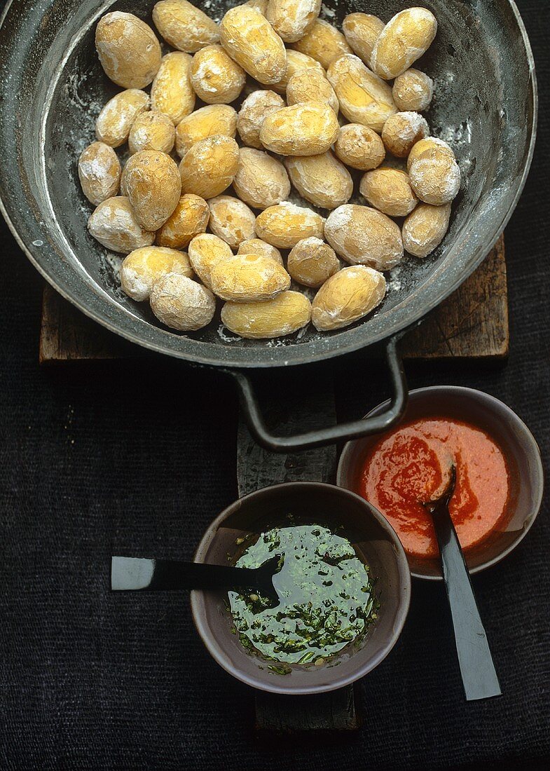 Papas arrugadas with mojo sauces (Canary Islands)