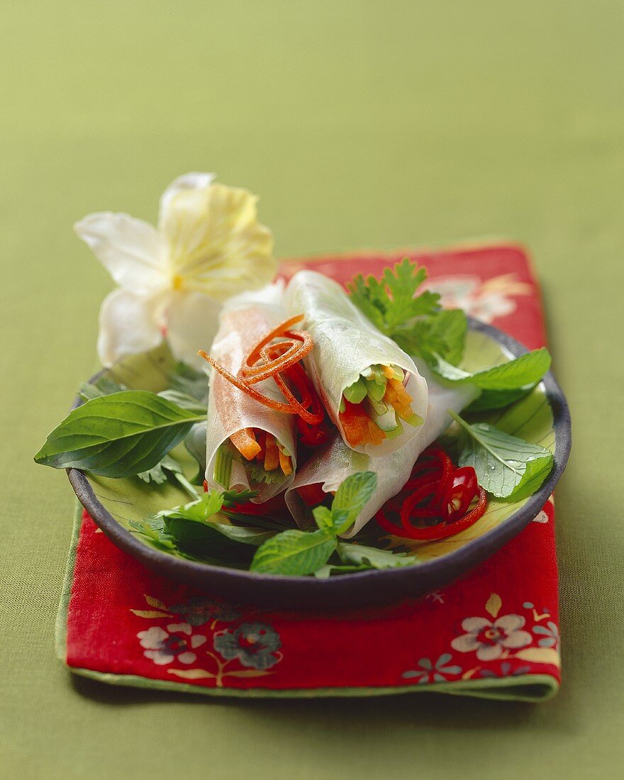 Vietnamese rice paper rolls with vegetable filling