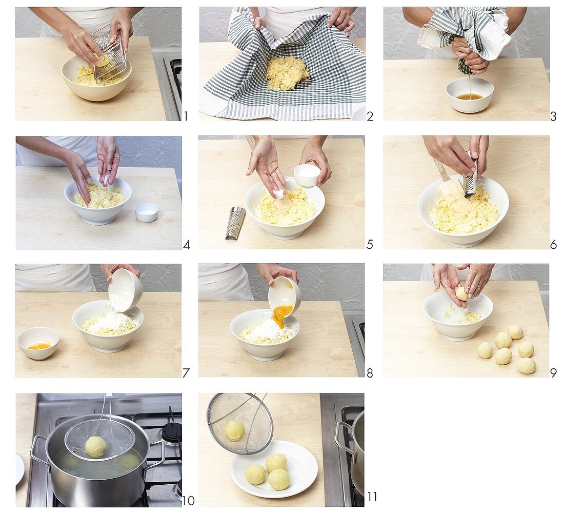 Making half-cooked and half-raw potato dumplings
