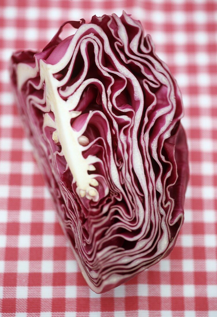 Red cabbage on a checked cloth