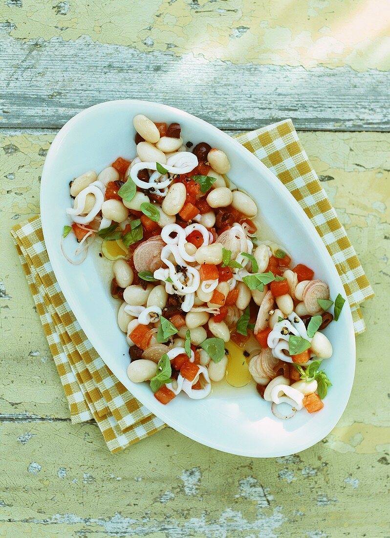 Bean salad with calamares