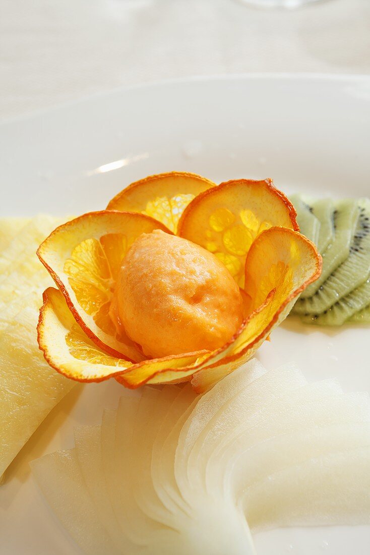 Orange sorbet with orange slices