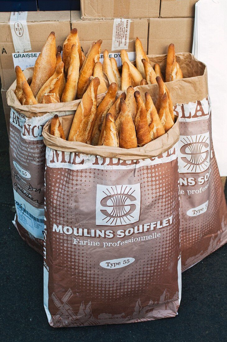 Baguettes in paper bags