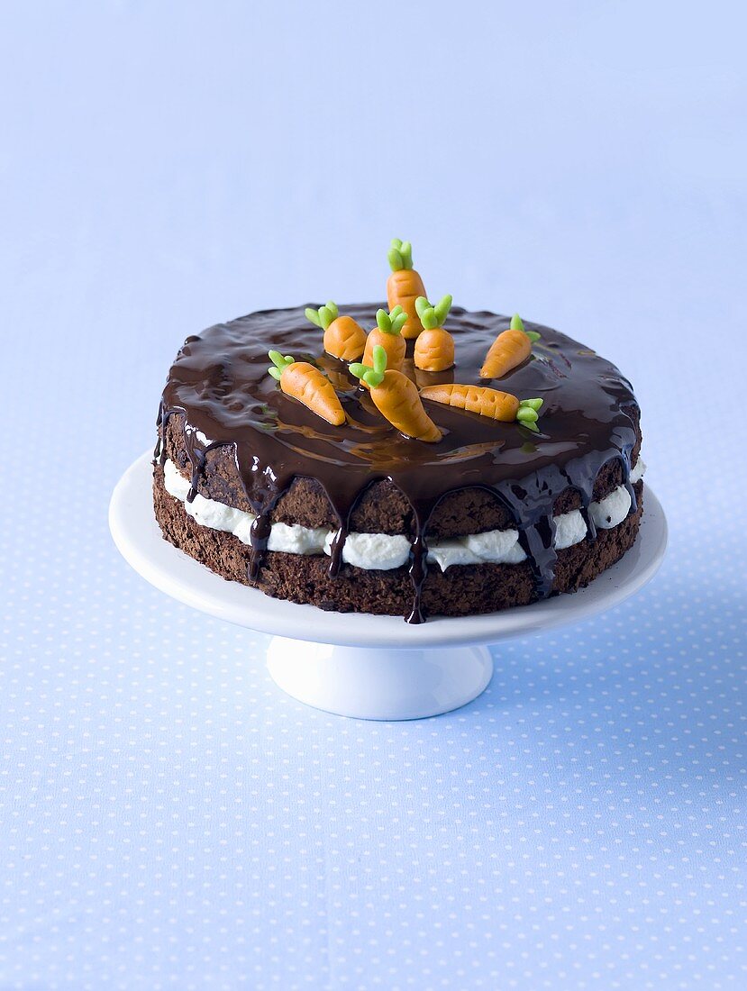 A chocolate cake with marzipan flowers for Easter