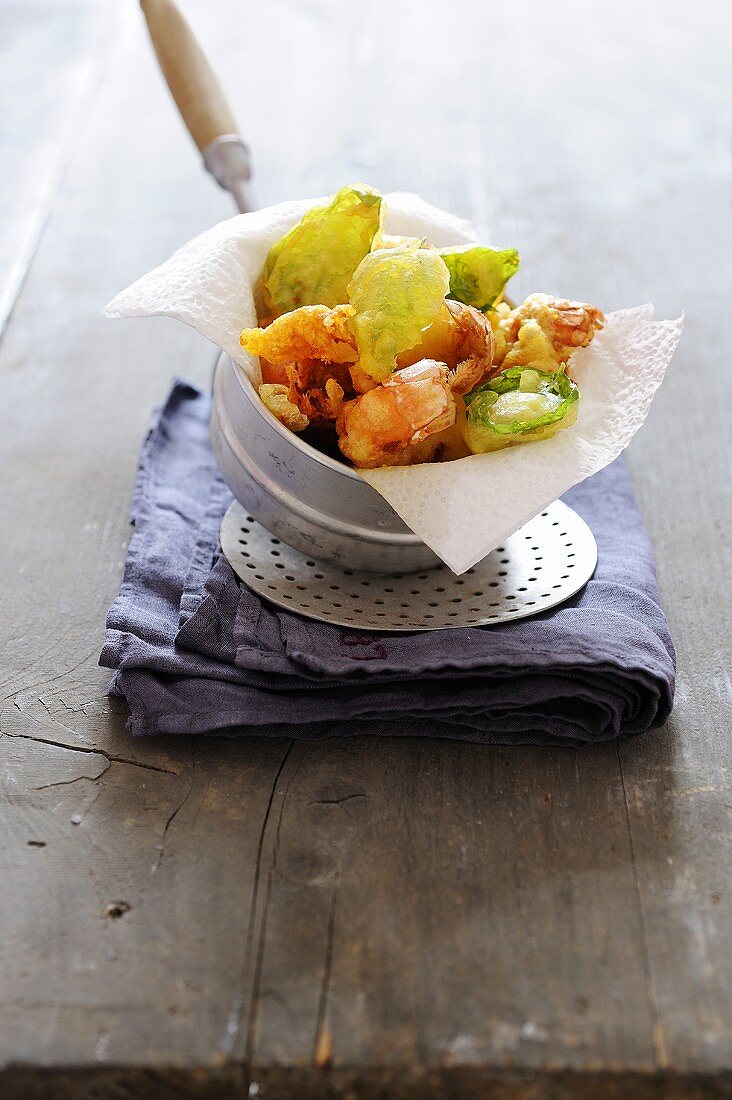 Langustine and basil tempura