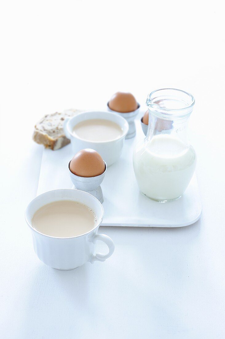 Breakfast with chai tea and boiled eggs