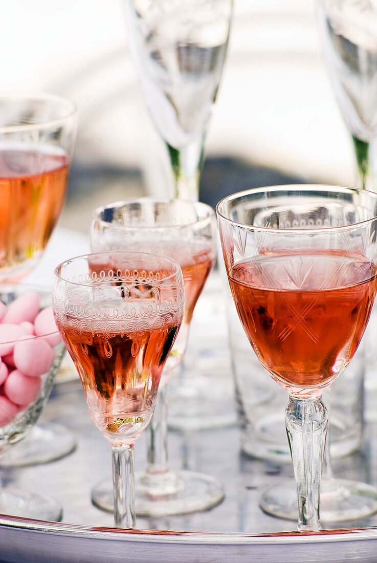 Glasses of rose wine