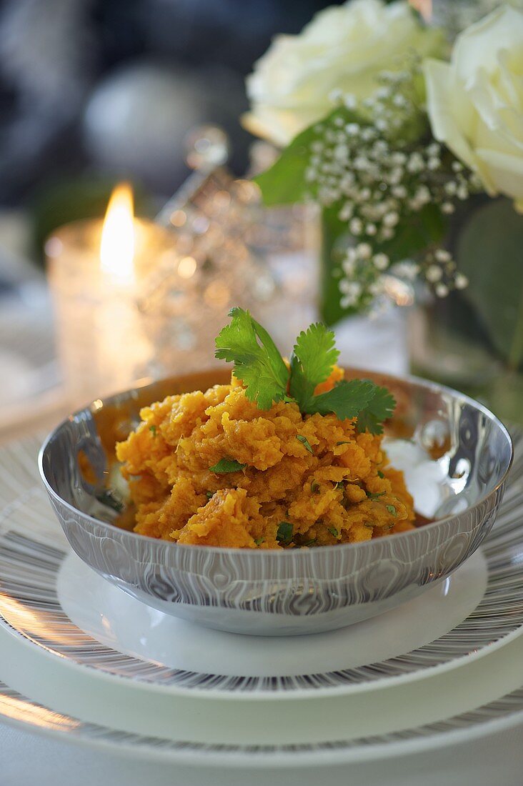 Mashed sweet potatoes with coriander for Christmas dinner