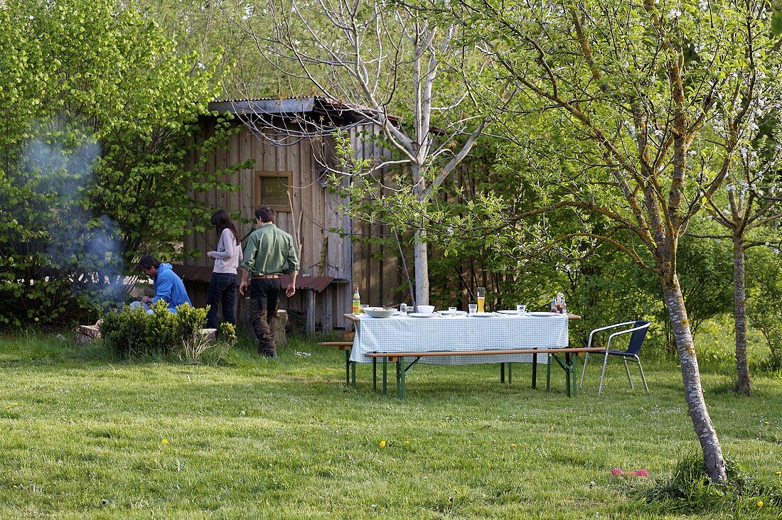 A barbeque garden party