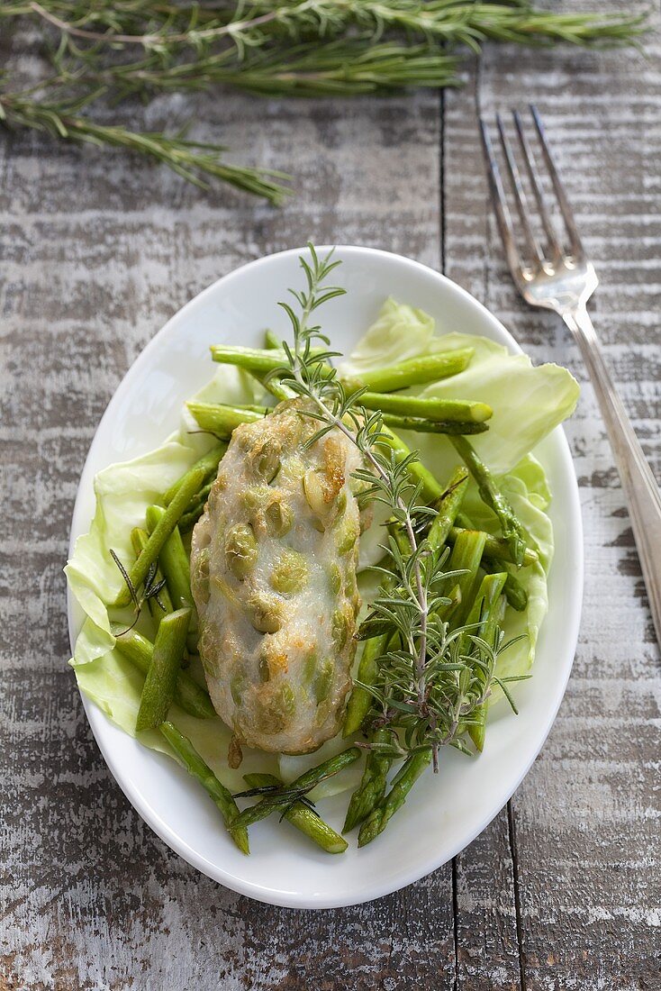 Fish and soya bean terrine with asparagus