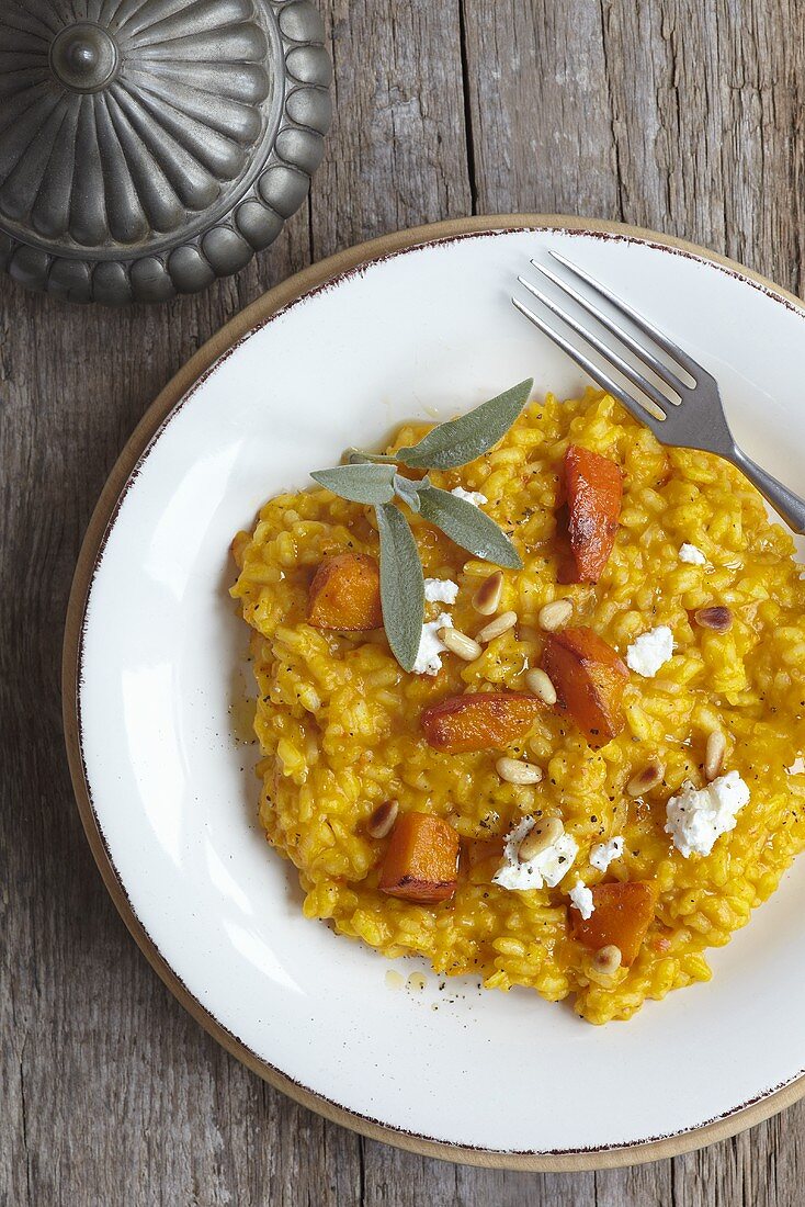 Pumpkin risotto with pine nuts and sage