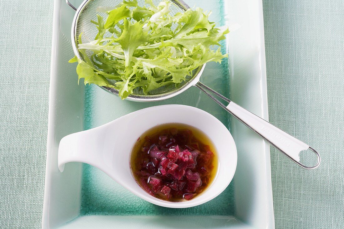 Beetroot vinaigrette and lettuce leaves