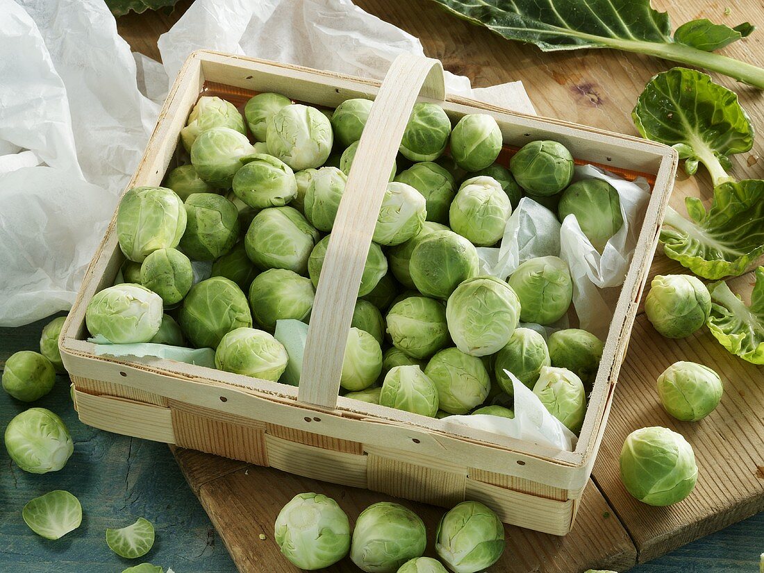 Fresh brussels sprouts in a basket