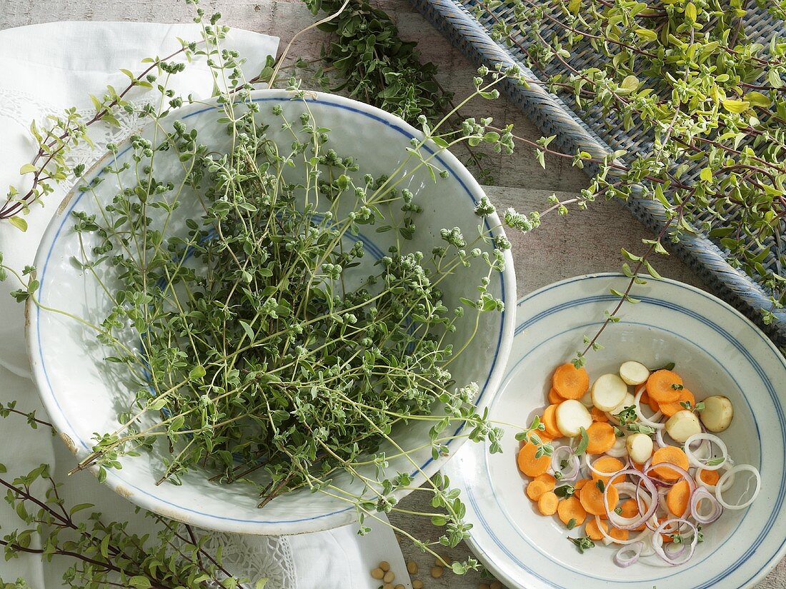 A bowl of fresh marjoram