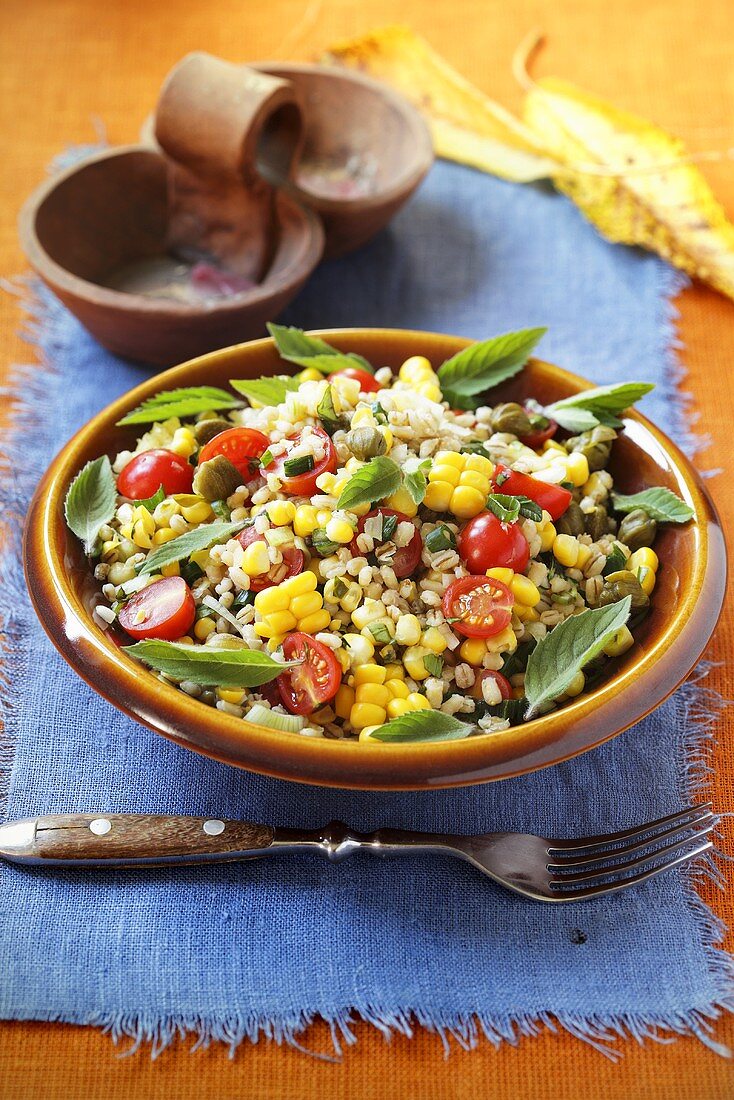 Barley salad with sweetcorn and tomatoes