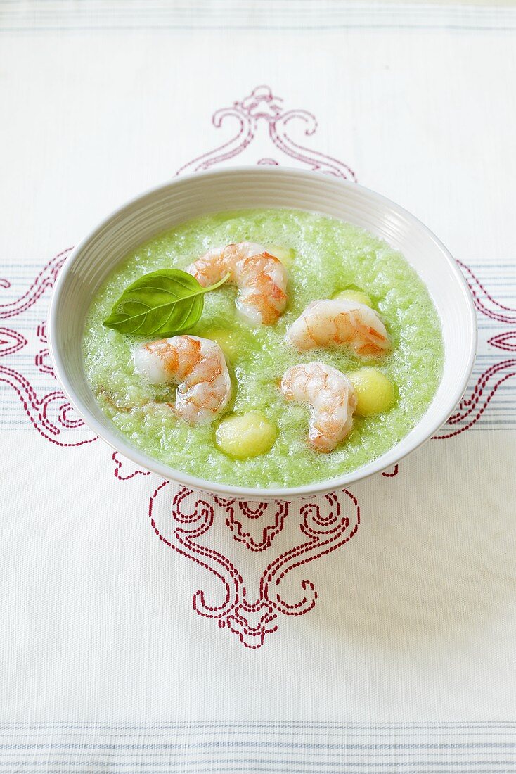 Cucumber gazpacho with prawns