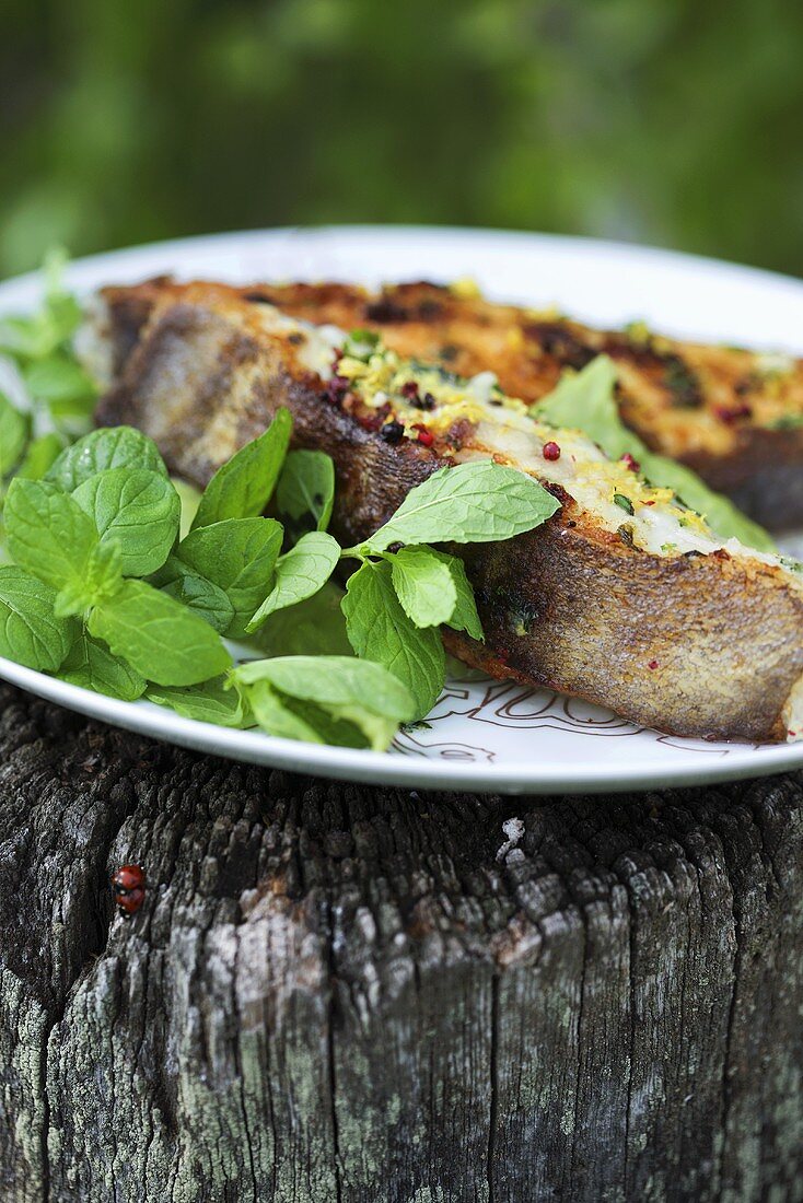 Gegrillter Heilbutt mit Kräutern und Bohnenpaste