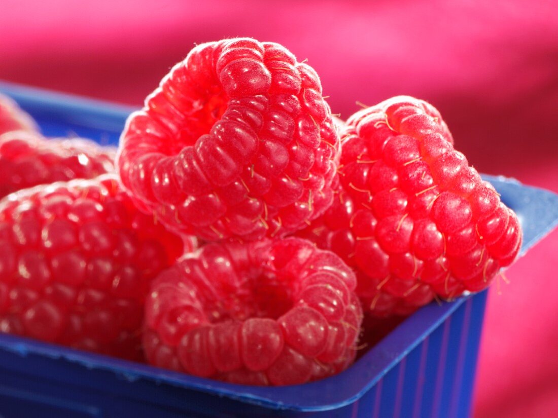 Himbeeren in einer Plastikschale