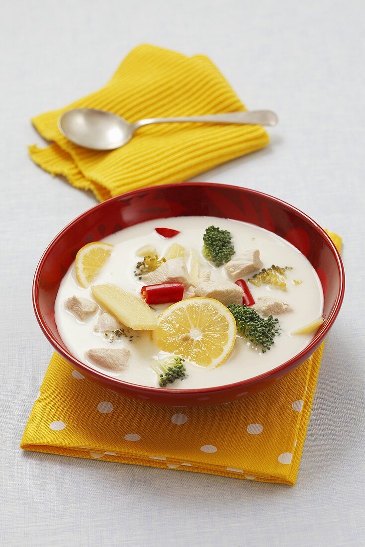 Hähnchen-Zitronen-Suppe mit Kokosmilch