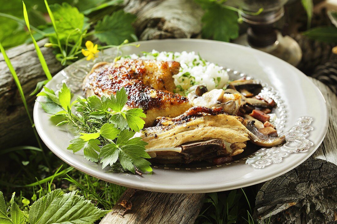 Hähnchen mit Pilzen und Reis