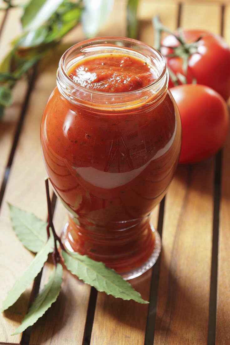 Homemade tomatoe puree in a jar
