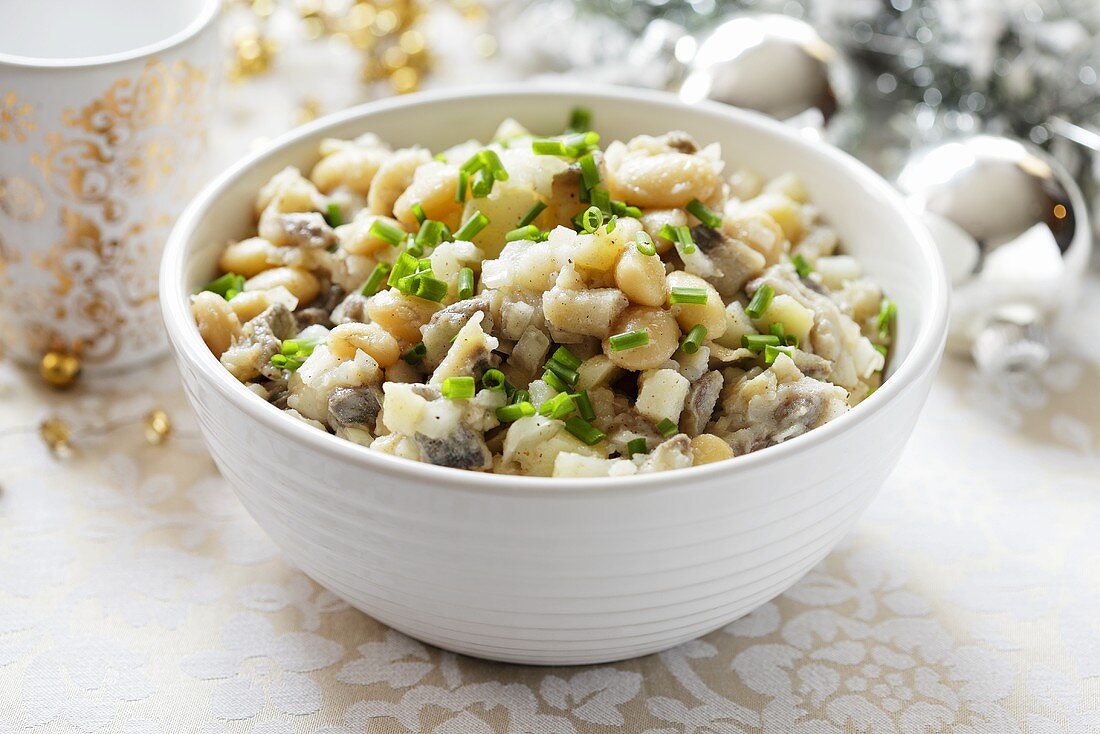 Herring salad with white beans for Christmas dinner