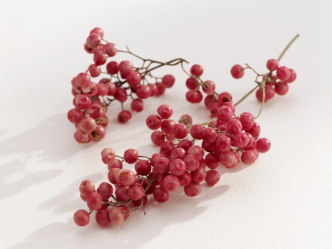 Bunches of pink peppercorns