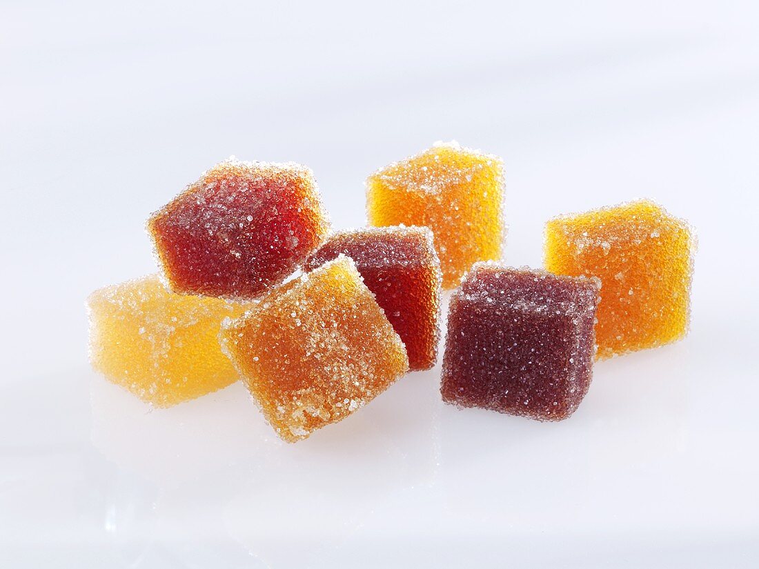 Sugar-coated fruit jelly cubes
