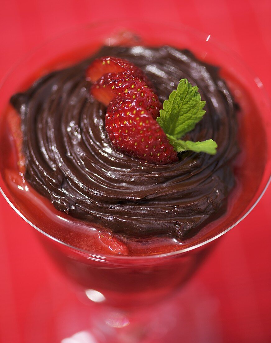 Strawberry dessert with chocolate mousse
