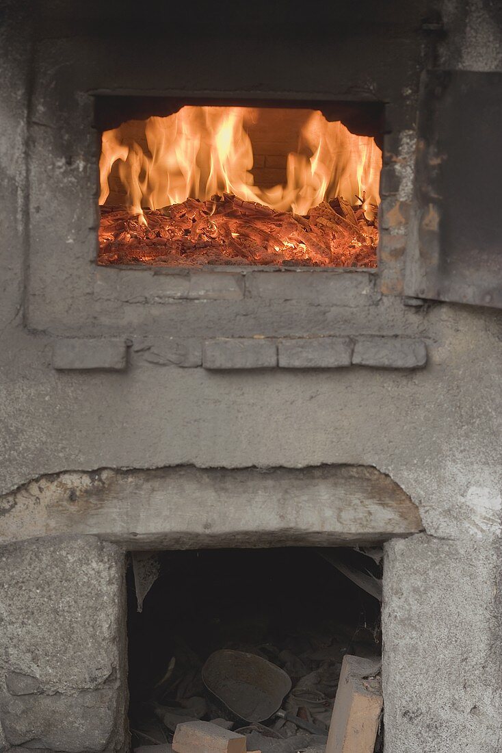 Fire in an old stone oven