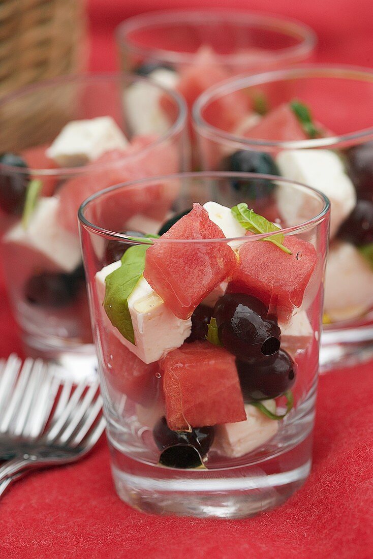 Olive, melon and feta salad