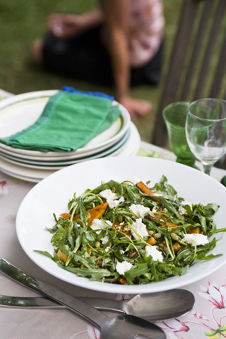 Rocket salad with grilled pumpkin and feta