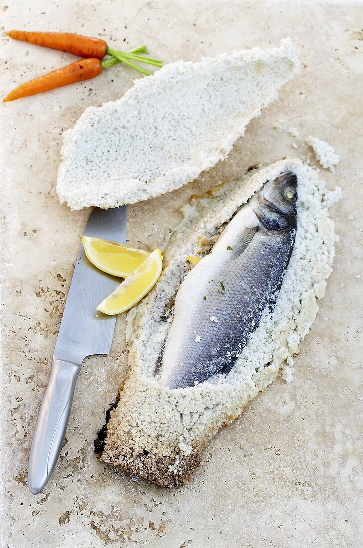 Sea bass in salt crust