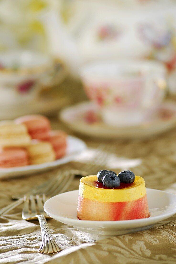 Raspberry and mango mousse with blueberries