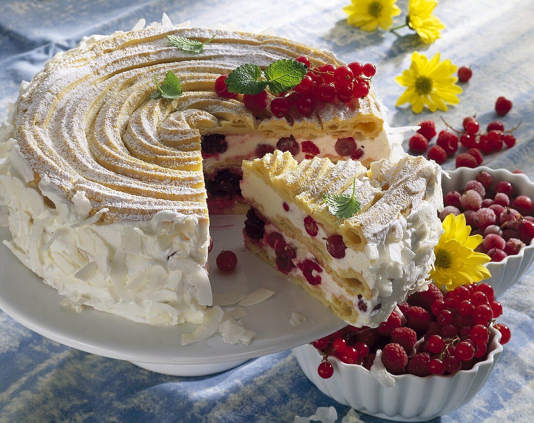 Berry cream cake made with choux pastry