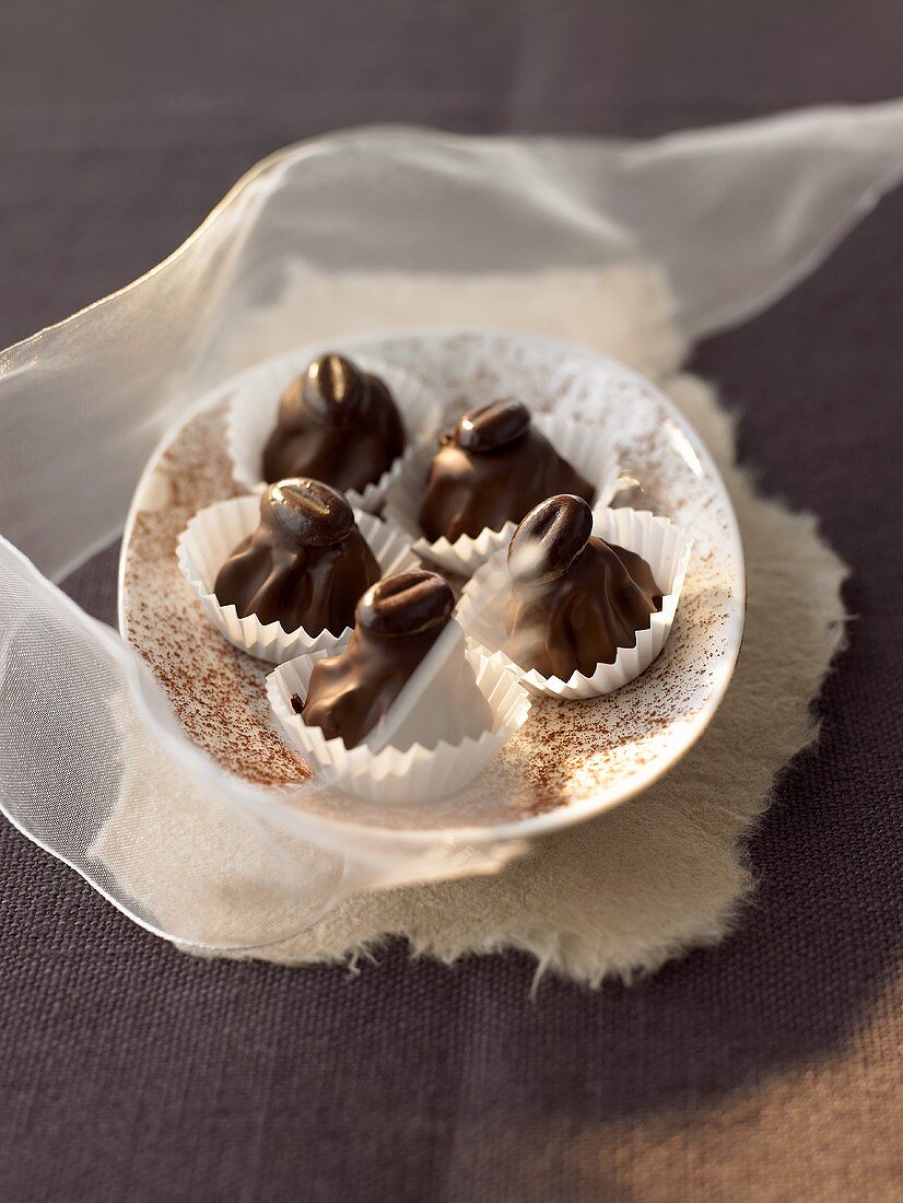 Marzipan chocolates with coffee beans