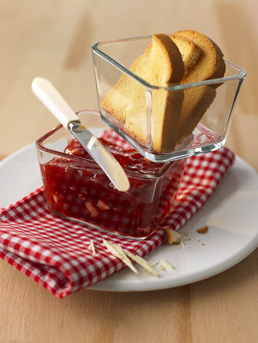 Strawberry and chocolate jam, toast