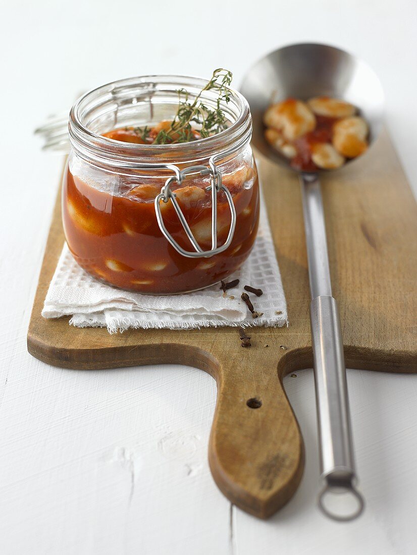 Baked beans in a preserving jar
