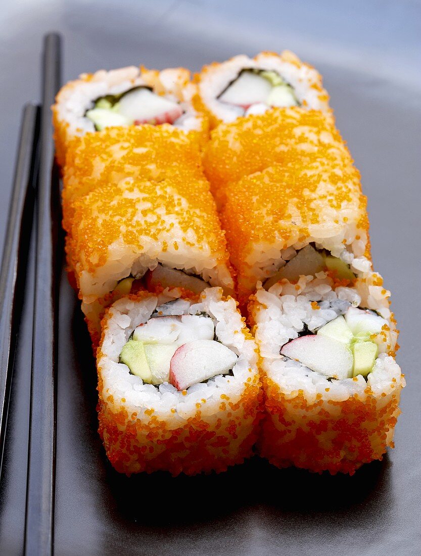 California rolls with chopsticks