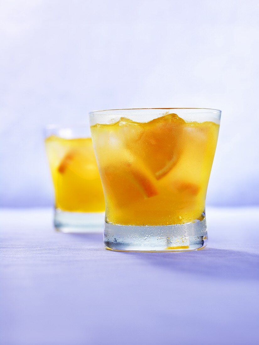 Two Malibu mango cocktails with rum