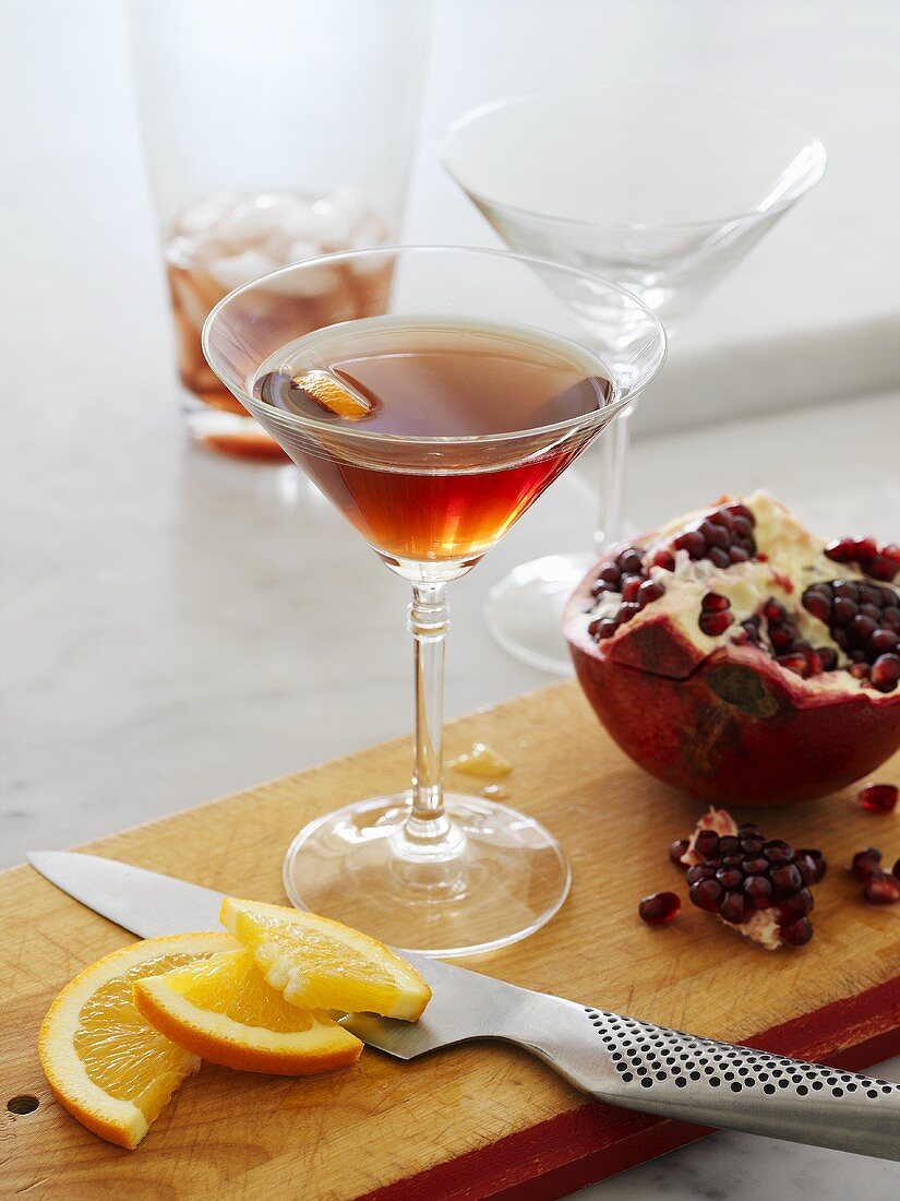 Pomegranate cocktail with ingredients