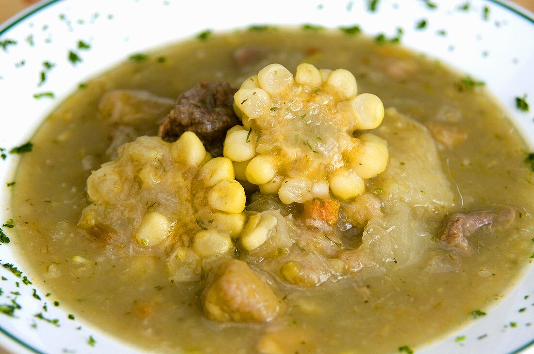 Sancocho (Kolumbianische Suppe mit Fisch und Maiskolben)