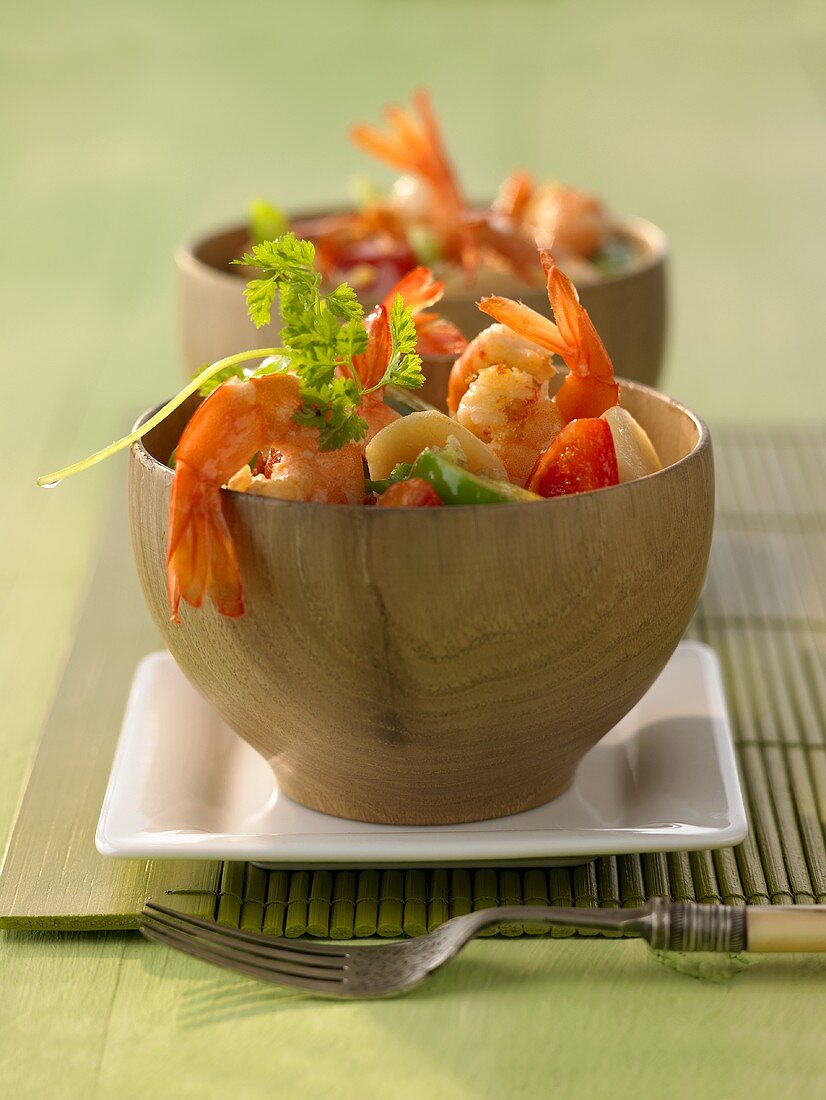 Sweet and sour prawns with water chestnuts