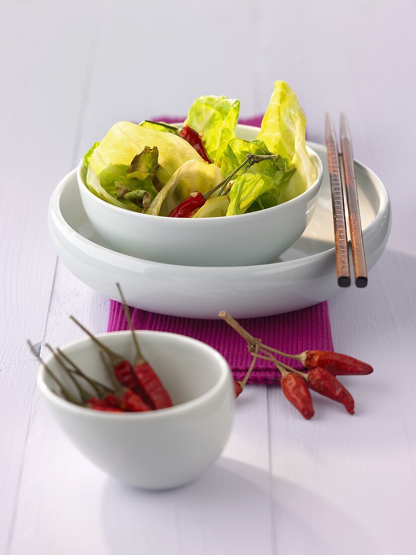 Stir-fried cabbage with chillies