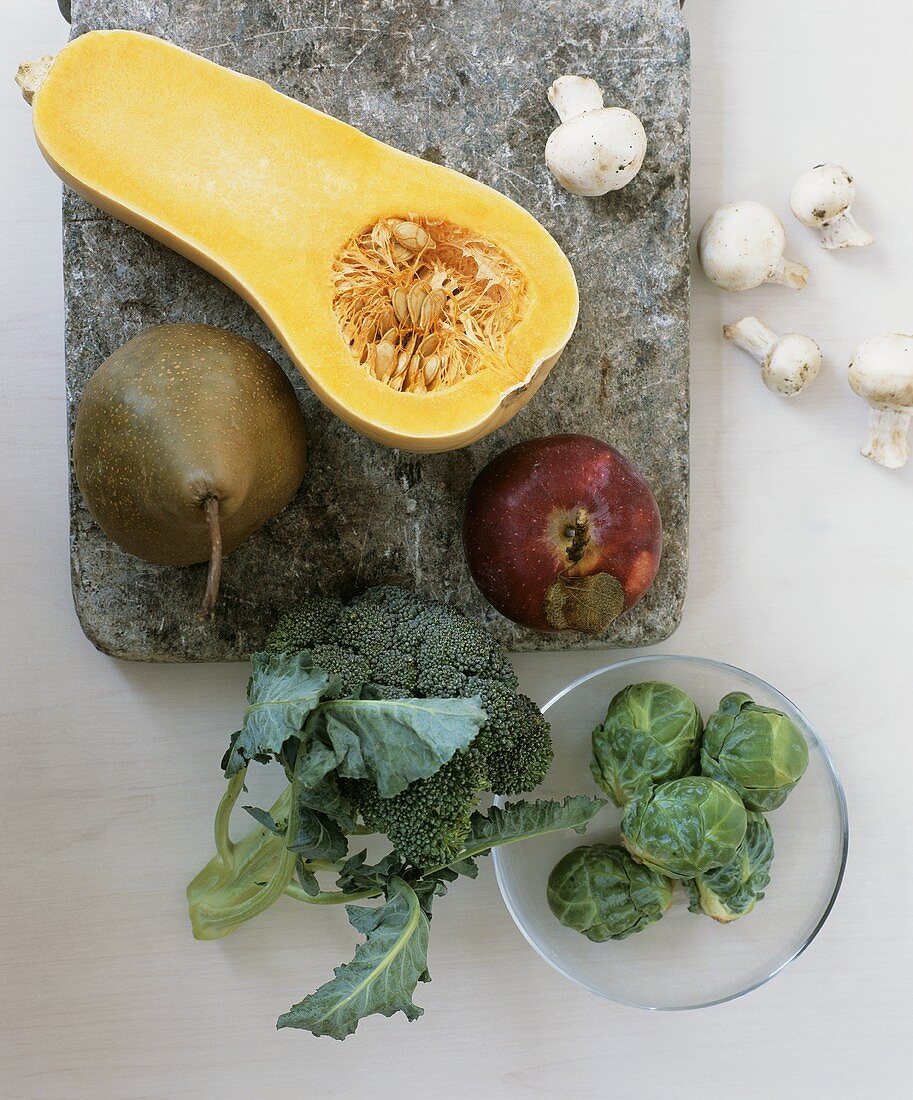 Still life with autumn vegetables and fruit