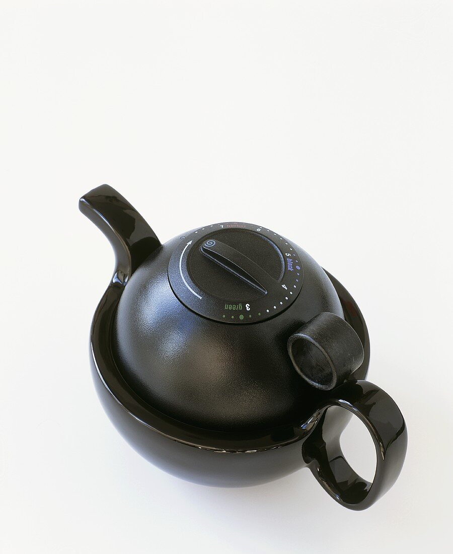 Black teapot with timer