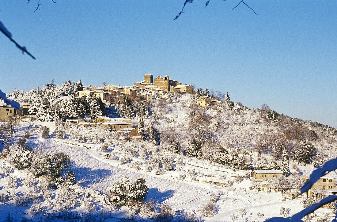 Snow-covered Tuscan landscape