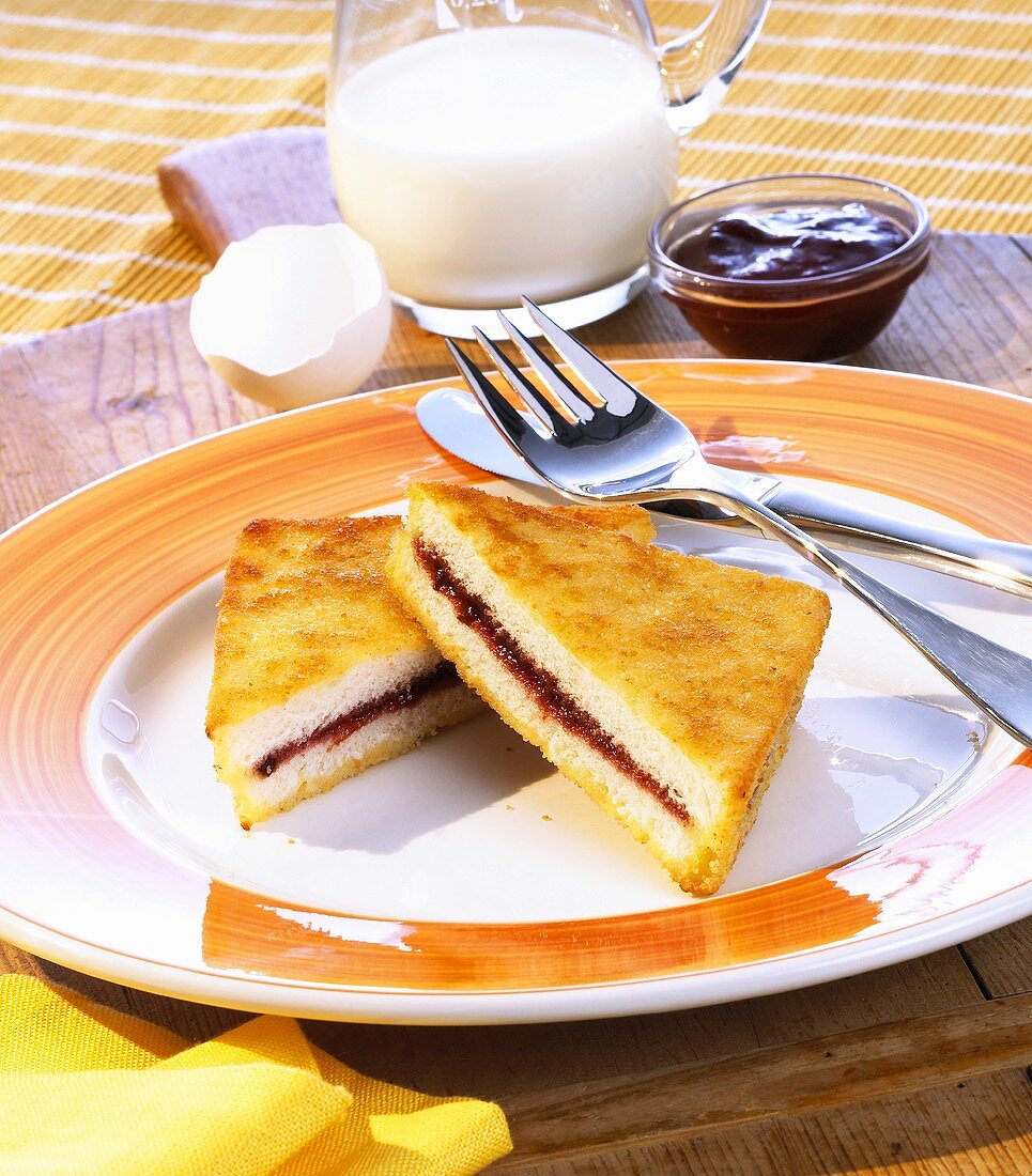 French toast filled with plum jam