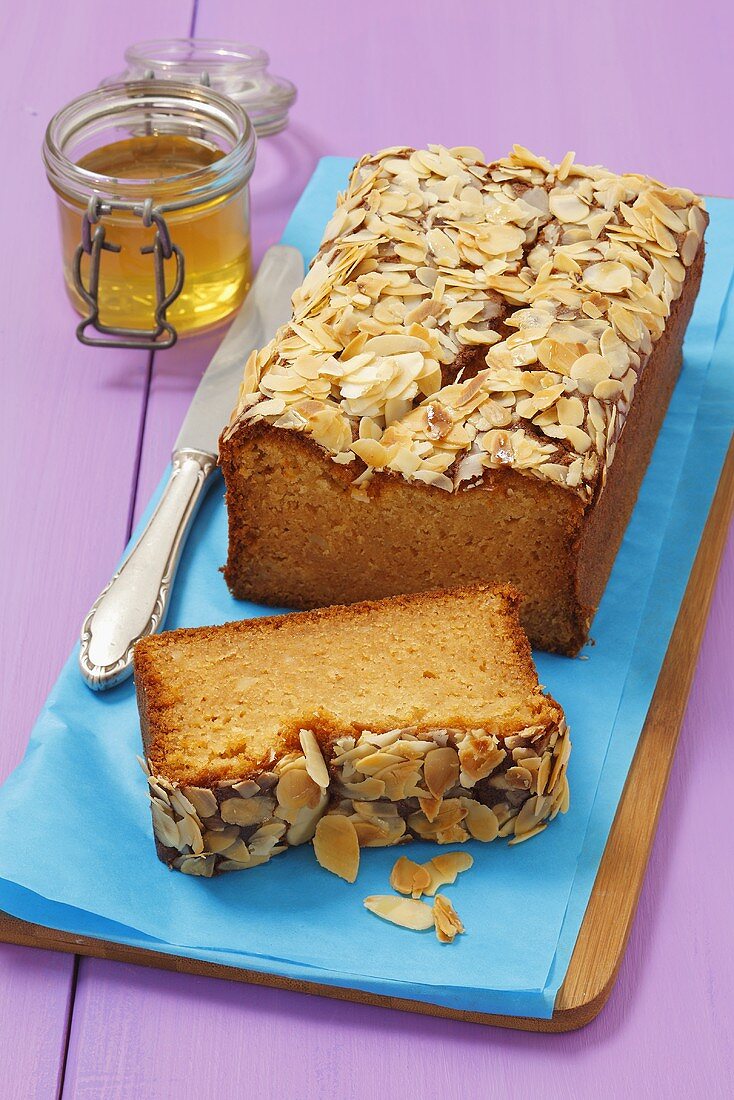 Almond and honey cake, sliced