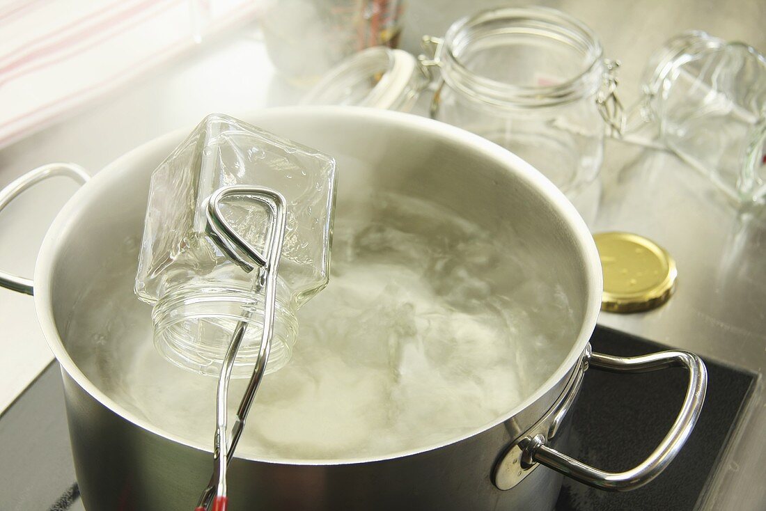 Jam jars being sterilised